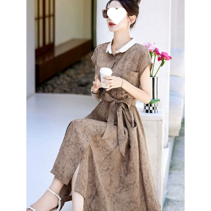 Новое жаккардовое платье в китайском стиле для женщин летом, легкая роскошь, роскошь высокого класса, рубашка и юбка для похудения талии.