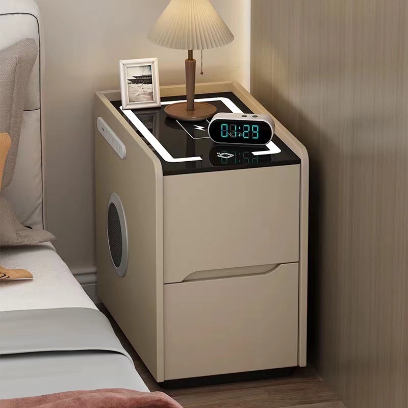 Super estrecha mesa de cabezal de cama inteligente multifuncional casera pequeño gabinete de dormitorio pequeño gabinete de cama lujoso alto sentido pequeño ultra estrecho