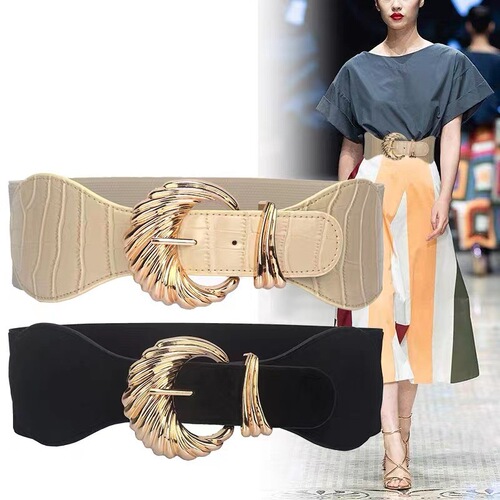 European and American retro black wide belt for women with skirt, coat, waist belt, elastic elastic waist belt