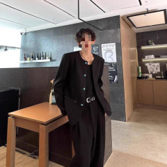 无领小香风短款垫肩外套男春秋潮牌高级感宽松休闲美式设计师夹克