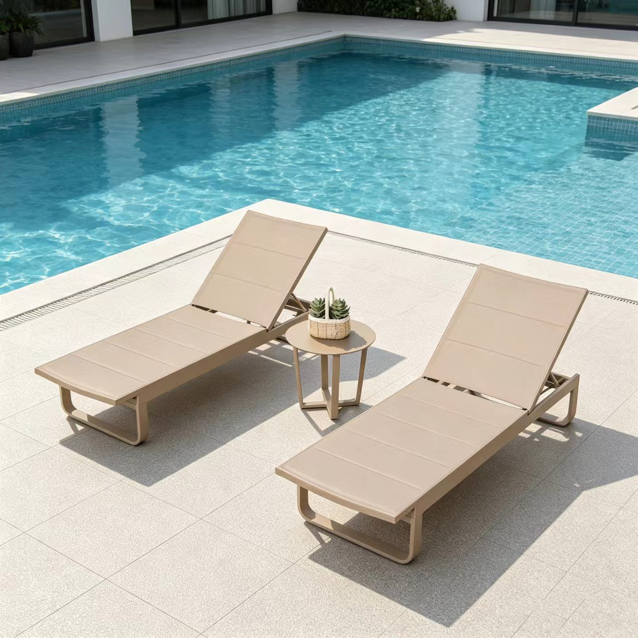 Silla de piscina, silla de playa anticorrosión de aleación de aluminio, tumbona de piscina de alta gama para hoteles y B&B, tumbona portátil image 19