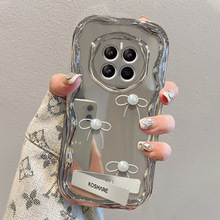 适用华为mate60手机壳vivos9珍珠蝴蝶结支架oppo电镀银小米13立体