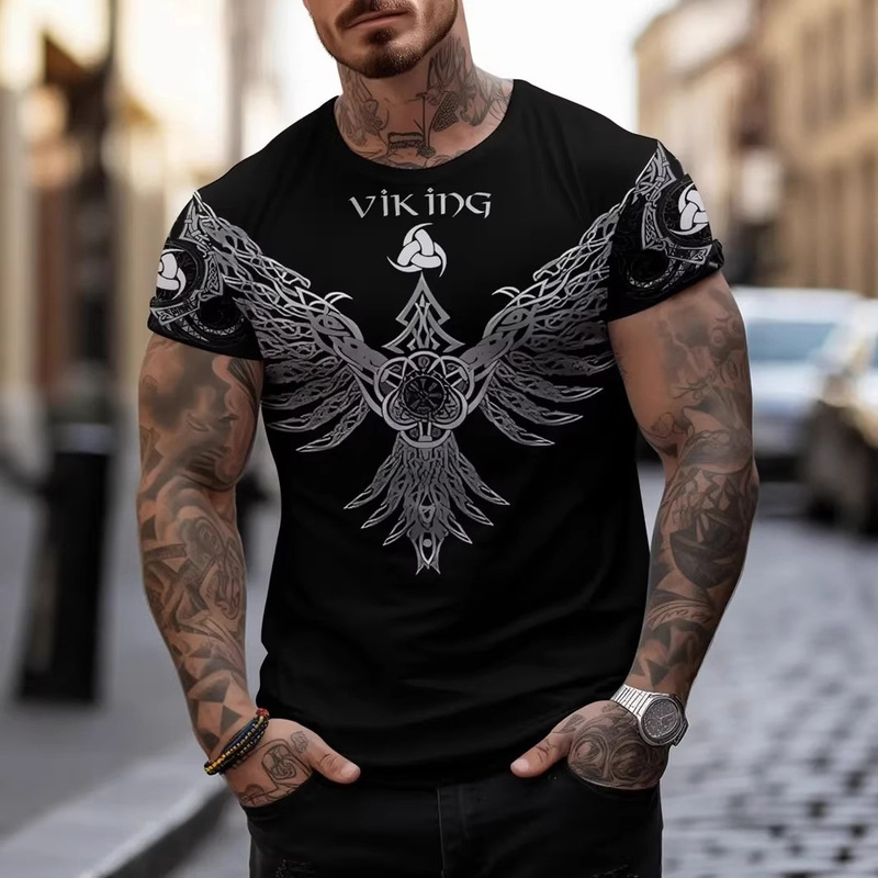Printed Round Neck Short-Sleeved T-Shirt Cross-Border European and American Casual Men's Summer New Style Printed Round Neck Short-Sleeved T-Shirt Cross-Border European and American Casual Men's Summer New Style