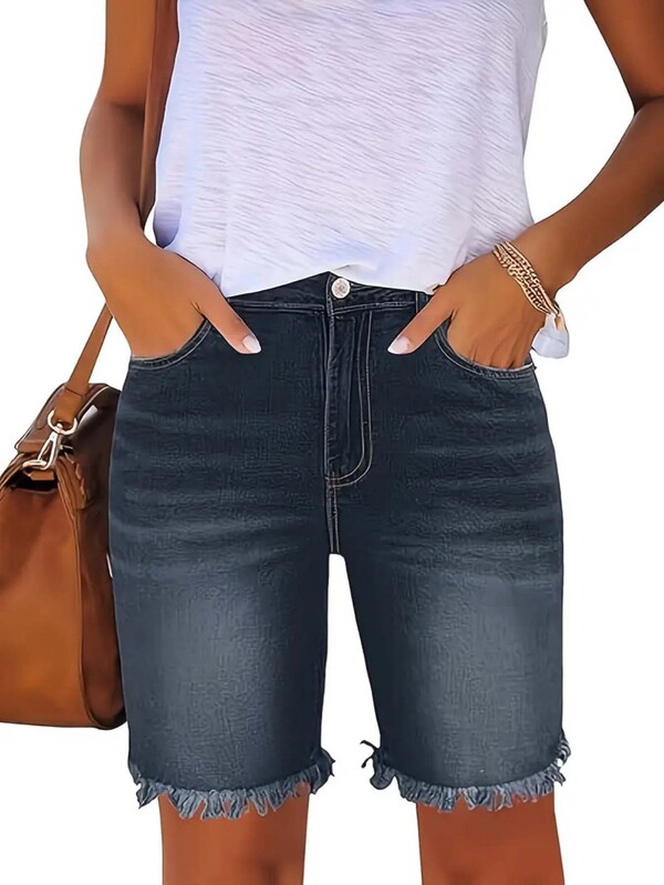 Wholesale Cross-Border Plus-Size Denim Shorts, Summer Frayed Mid-Length Shorts, Cycling Shorts, Hot Pants, Temu Amazon Shein in Stock