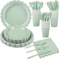 新品レース波纸皿鼠尾绿子供诞生日装饰ペーパー用品异型纸皿纸コップティッシュ