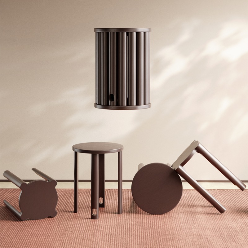 Taburete para el hogar El taburete bajo multifuncional de madera maciza Jenga puede almacenar taburetes apilados que ahorran espacio Nuevo taburete redondo de mesa lateral de estilo chino