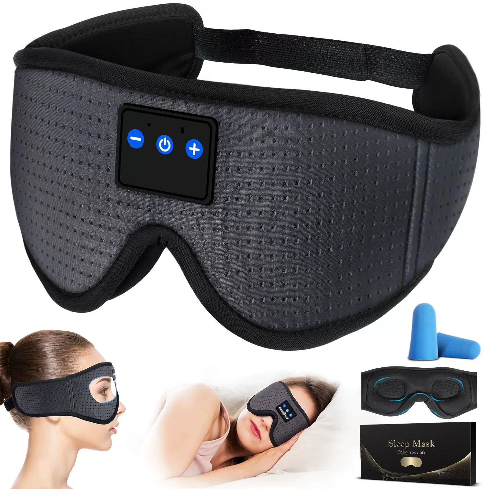Беспроводная маска для сна с Bluetooth-наушниками, стерео гарнитура и таймер автоотключения, 0,162 кг