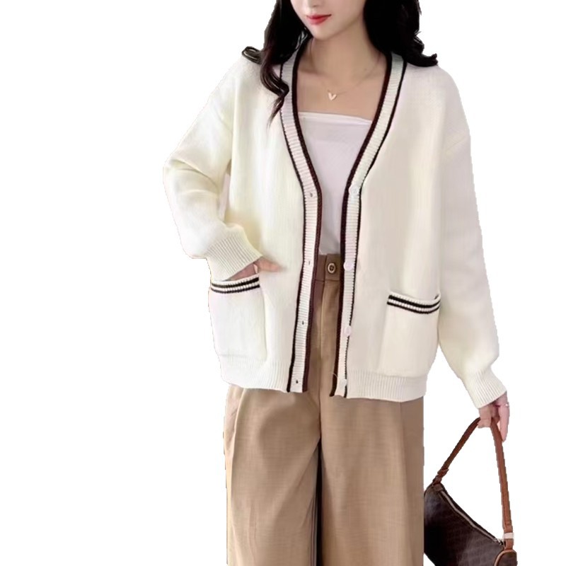 Corea del Sur otoño 2025 nuevo cardigan de punto mujeres perezoso viento de cuello en V manga larga variedad pequeño suéter de viento fragante abrigo image 6
