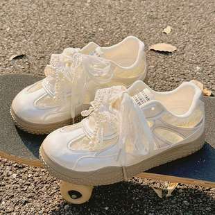 Campus Style Women's 2025 New Niche Design Breathable Mesh Thin Sole Soft Sole Non-Tiring White Shoes Milk Fufu