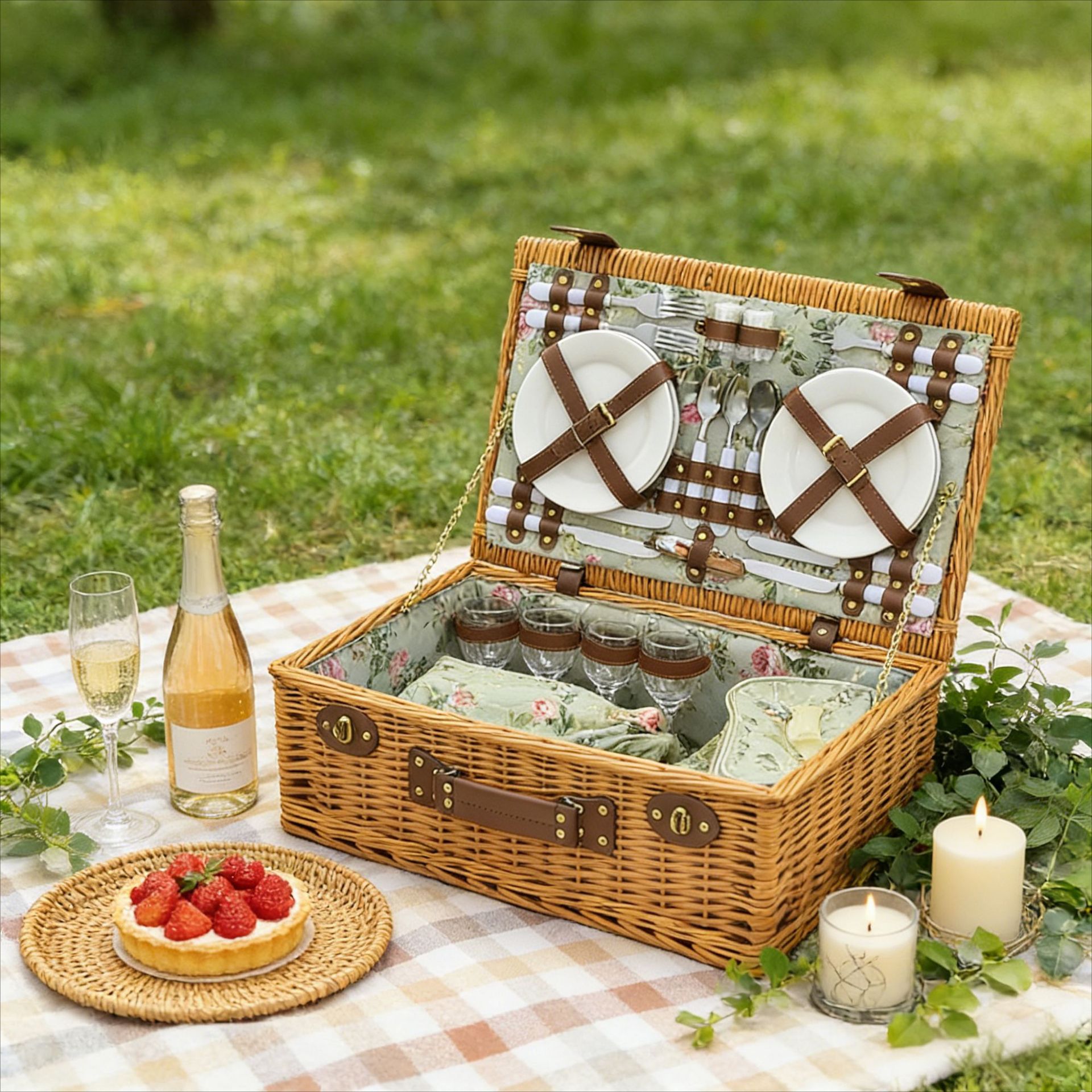 Cestas de regalo de negocios de sauce hechas a mano al aire libre cestas de picnic cubiertos de sauce cestas de almacenamiento de vino tinto con paquetes de hielo