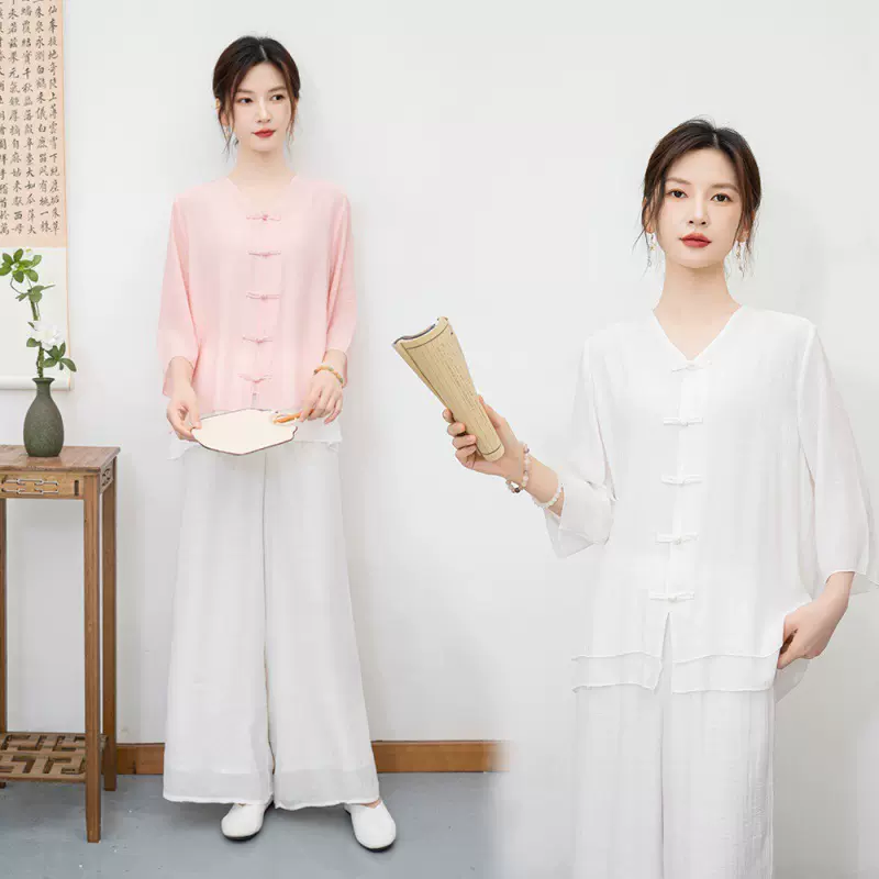 2024夏季新款复古民族风棉麻禅意瑜伽服茶服练功服开衫两件套女