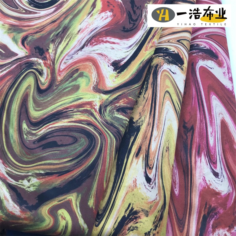 涤氨针织面料空气层绒布格子空气层麂皮绒包包旗袍面料数码印花