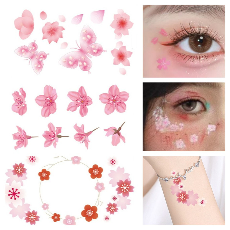 Cherry blossom petals girl face stickers antique tattoo stickers waterproof disposable flower peach pink stickers clavicle flower fine
