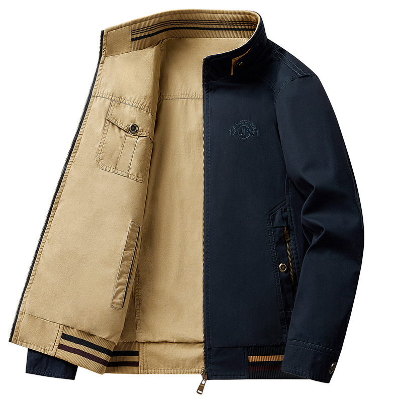 Reversible Jacket Men's Autum New Men's Pure Cotton Large Size Reversible Spring and Autum Stand Collar Business Casual Men's Jacket Reversible Jacket Men's Autum New Men's Pure Cotton Large Size Reversible Spring and Autum Stand Collar Business Casual Men's Jacket