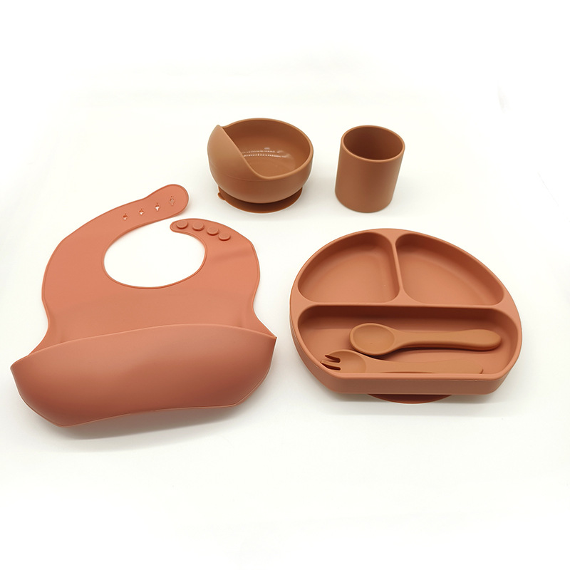 Complemento alimenticio transfronterizo para niños, plato de silicona, plato de suplemento alimenticio para bebés, plato de comida sonriente de seis piezas, vajilla para alimentación maternoinfantil al por mayor