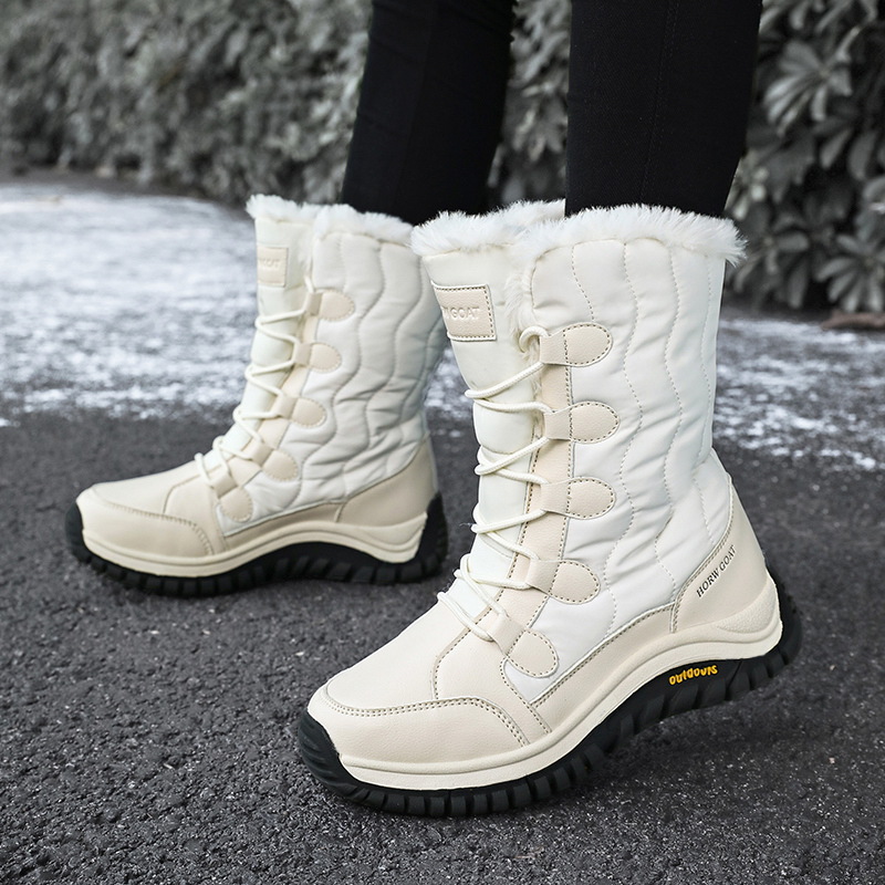 Nuevos zapatos de algodón del noreste de invierno más vello grueso botas de nieve de alto perfil para mujeres anti-deslizante al aire libre botas grandes para mujeres