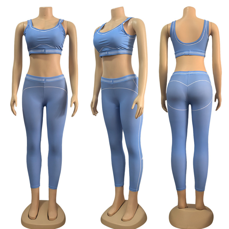 Y9006 ヨーロッパとアメリカのクロスボーダー婦人服夏の新しいレターファッションヨガスポーツとレジャーのツーピースセット在庫あり|undefined