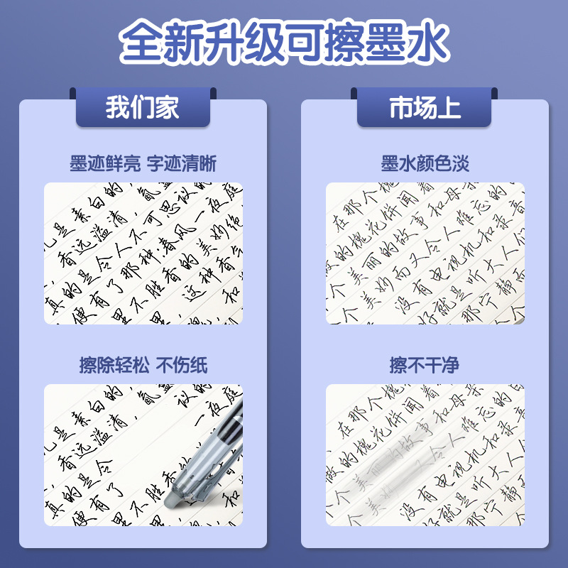 El bolígrafo neutro borrable de 0,5 mm para estudiantes de aguja completa azul negro cristalino sensible al calor borrable GT6