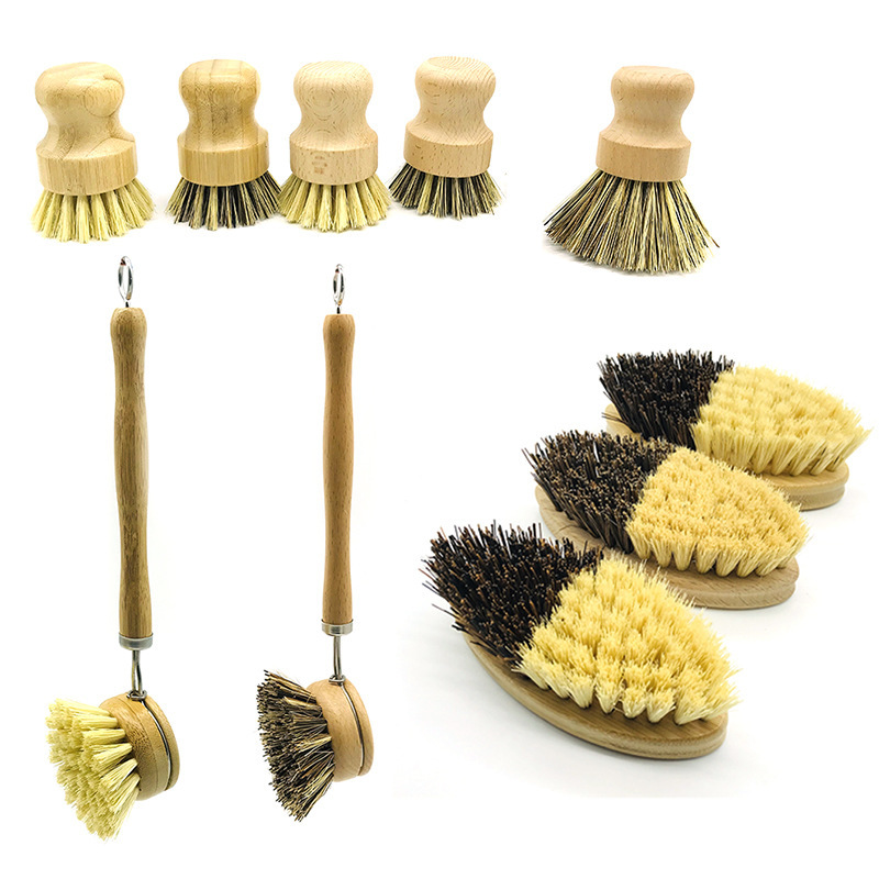 Factory spot pot brush sisal silk kitchen brush oil-free wooden handle cleaning brush palm cleaning kitchen tools