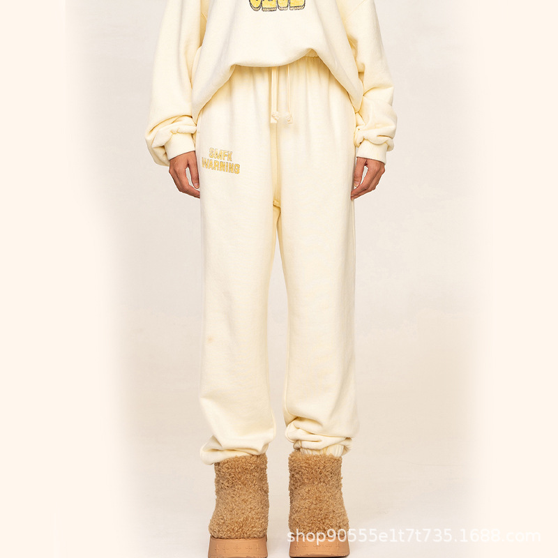Spot SMFK Retro Campus Jogging Pants Cream Leggings Sweatpants Casual Loose Sweatpants Women's Autumn and Winter New Products