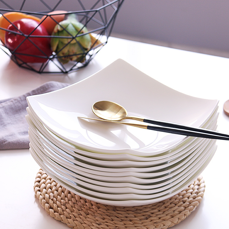 6 Ceramic Dinner Plates for Home Use, Deep Plates, Square Dishes, Serving Dishes, Creative Deep Plates for Stir-Fry and Soup