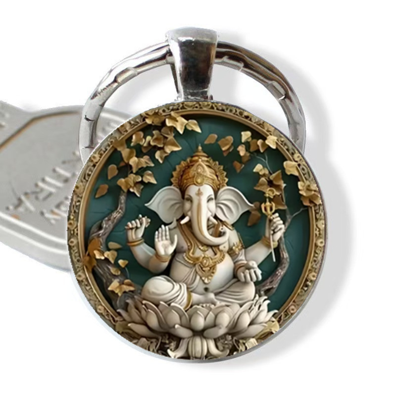 Cross-Border Foreign Trade Southeast Asia Elephant Time Gemstone Glass Round Keychain Pendant Fashion Car Backpack Accessory