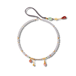 in stock Natural Hetian Jade Smoke Purple Necklace Women S925 Silver Plated 18K Gold Jade 6mm Round Bead Sweater Chain Factory