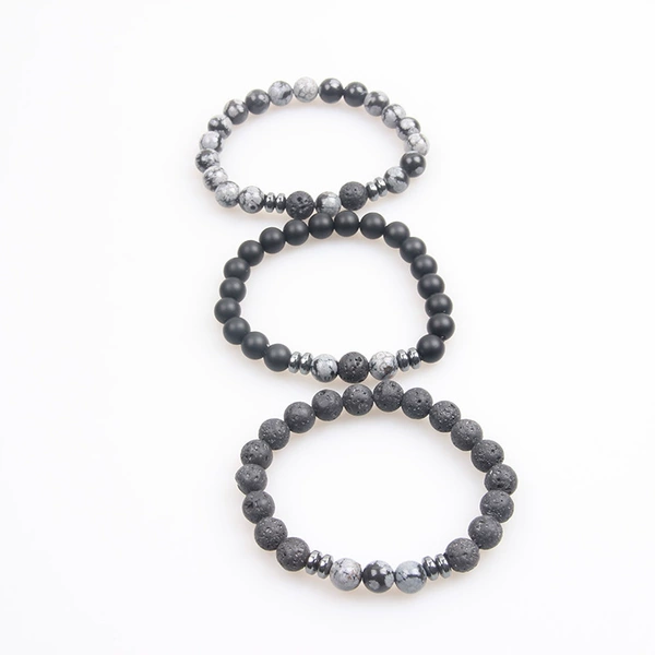 Snowflake + black stone + volcanic stone bracelet set