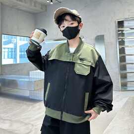 男童2025春秋款拼接夹克外套中大童帅气潮酷棒球服图片色实力工厂