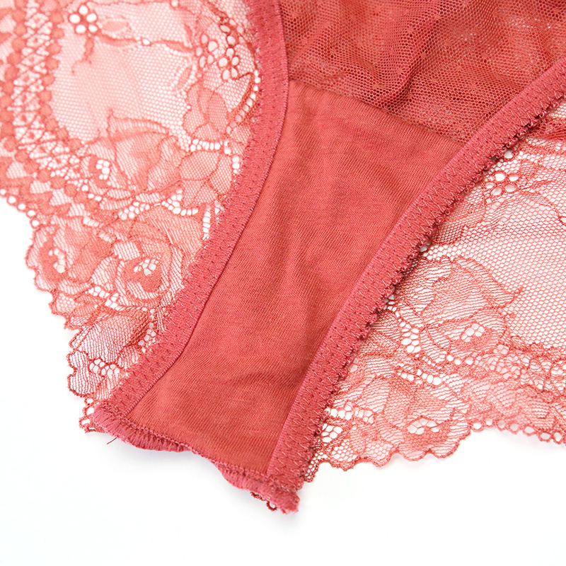 Sexy ropa interior de encaje de las mujeres tentación de encaje transparente rojo más tamaño calzoncillos cadera elevación transparente delgada cintura baja escritos