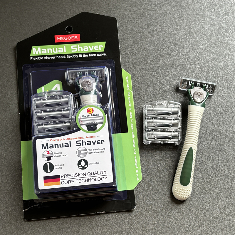 Classic and Easy-To-Use 1+4 Combination Manual Three-Layer Razor for Men from German, Portable Stainless Steel Razor