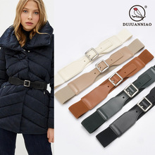 韩版女士装饰松紧宽腰带女弹力宽简约女式方形针扣腰带工厂批发