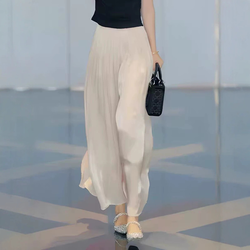 Brother's Boutique Quality Summer New Style Glass Silk Wide-Leg Pants for Women with Pleated Design and a Flowy, Elegant Drape