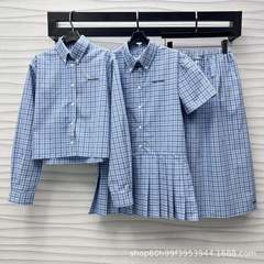 25春夏新作減齢学院風毛辺格子シリーズゆるいシャツ半身スカートワンピースセット