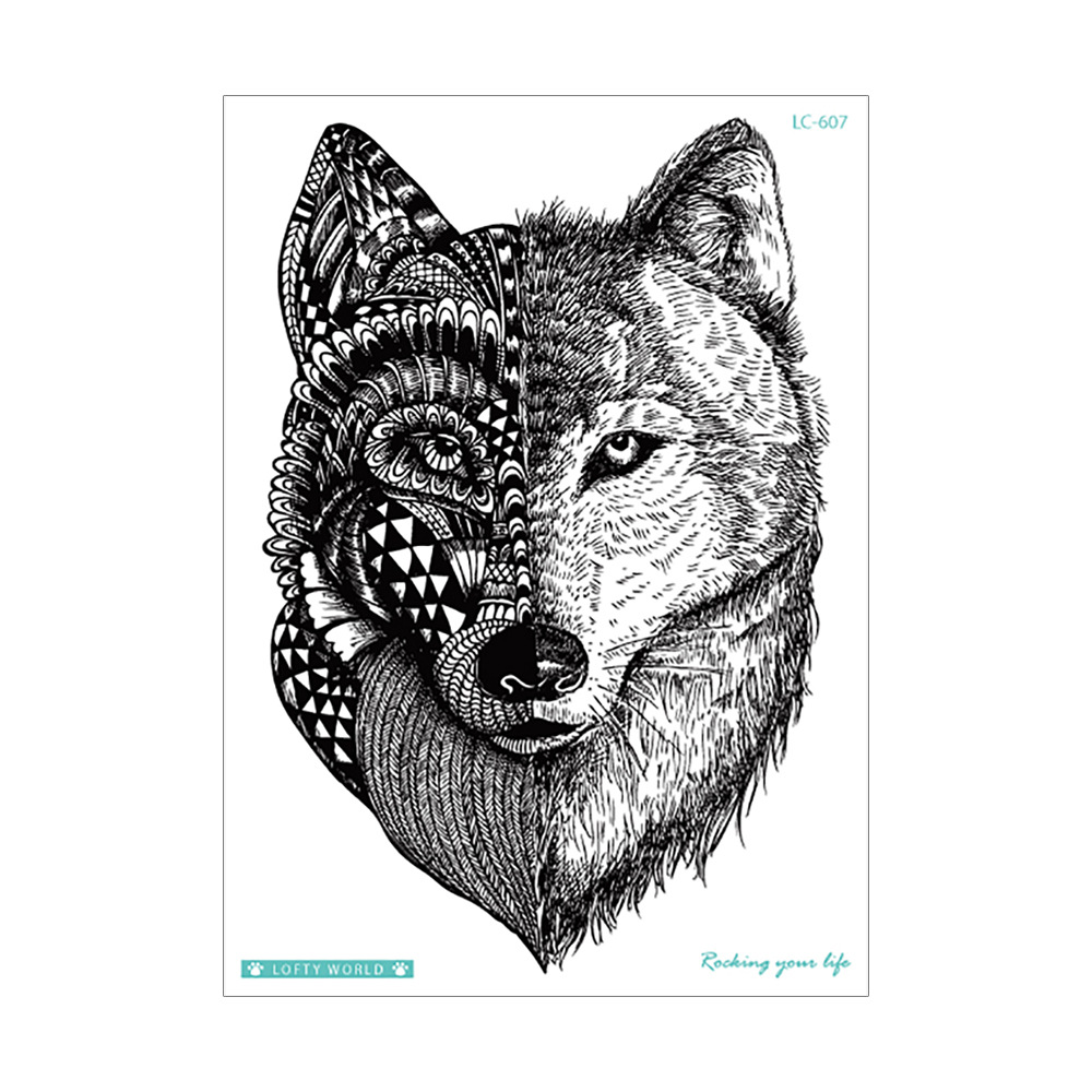 Nueva flor impermeable brazo tatuaje pegatinas personalidad original Lobo tatuaje pegatinas animal patrón tatuaje desechable al por mayor