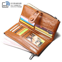 錢包女長款油蠟皮歐美防盜刷多卡位手拿包大容量薄錢夾跨境貨工廠