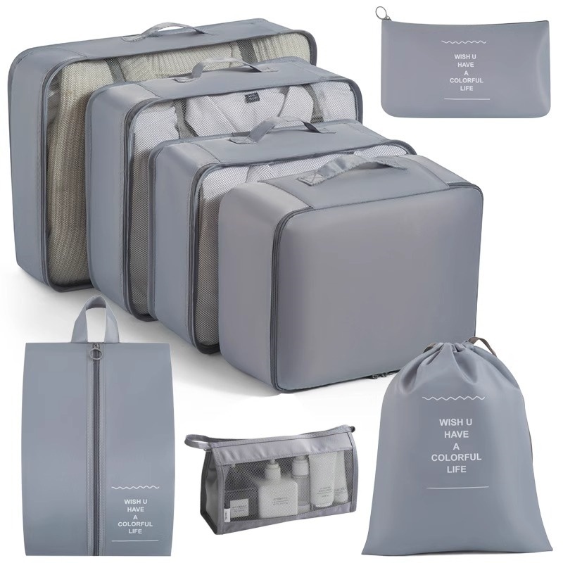 Juego de sarga de 7 piezas, equipaje, ropa, bolsa, bolsa de almacenamiento de gran capacidad, bolsa de lavado, bolsa de almacenamiento de viaje multiusos