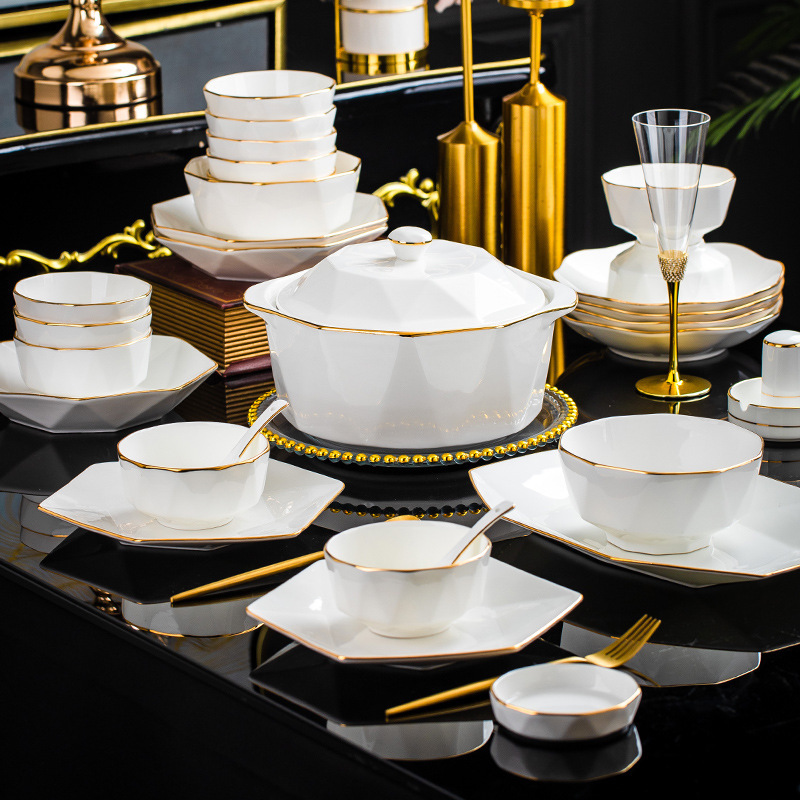 Phnom Penh White Diamond Stone Bowl Plate Neat Bowl Chopsticks High Beauty Value Ceramic Tableware Jingdezhen Dishes suit Household Optional