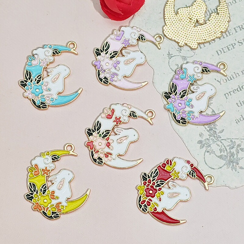 Alloy Oil Drop Moon Rabbit Garland Moon Rabbit Jewelry Accessories DIY Handmade Car Earrings Bag Pendant Material