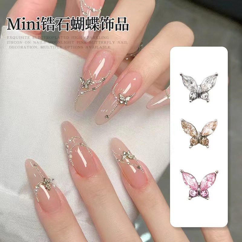 Manicure flash mini mariposa joyería aleación cristal zircón ultra brillante ojo de caballo accesorios taladro de uñas tridimensional al por mayor