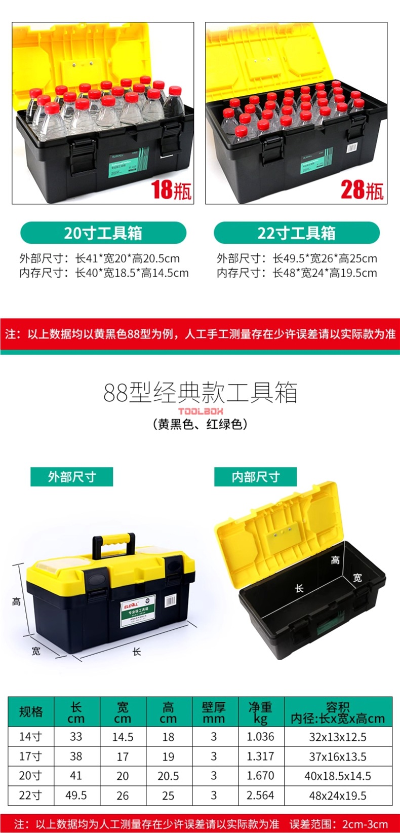 Multifunctional Hardware Toolbox, Organizer Box for Electricians, Large Industrial-Grade Storage Box, Small 10/12/17/ 22inch