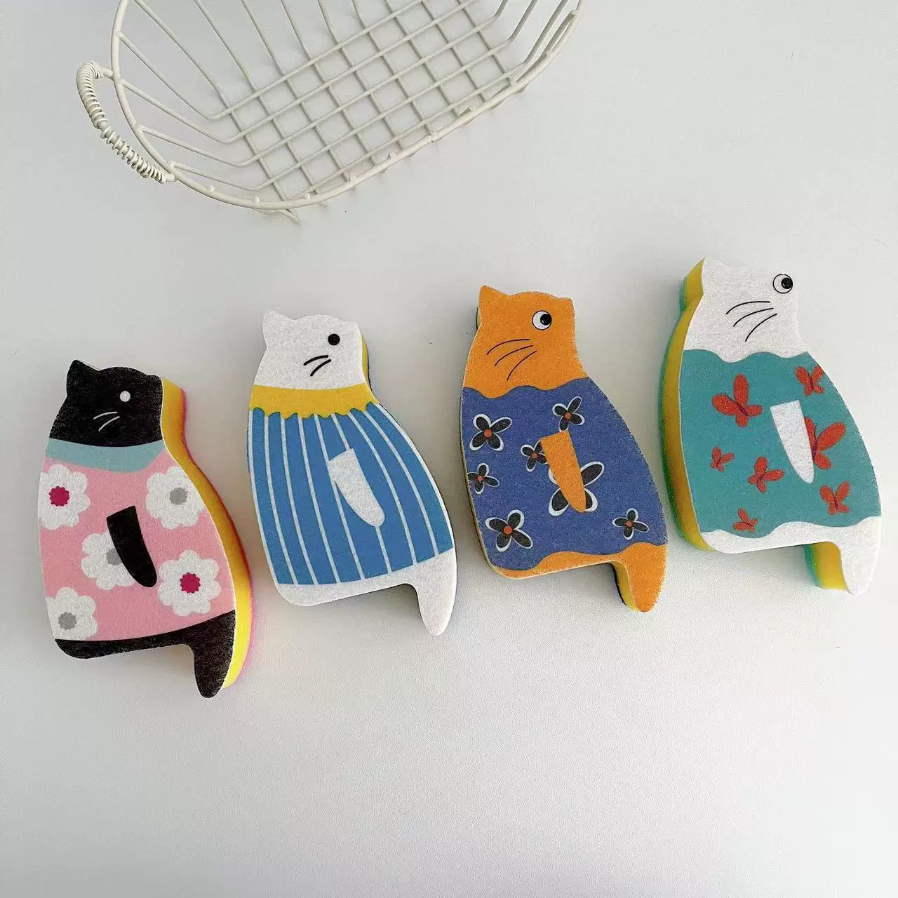 В японском стиле кухня Бытовая посудомоечная губка Посудомоечная щетка сидя Кошка милый мультфильм посудомоечная ткань Чистящая губка щетка