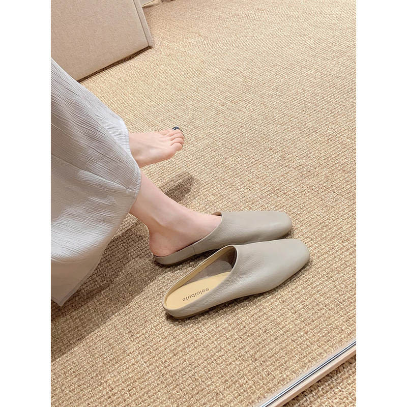 Sheepskin Grape Mom Lazy Bi Ready Soft and Waxy Easy-To-Wear Baotou Slippers Women's Summer Outer Wear Slip-On Mule Half Slippers