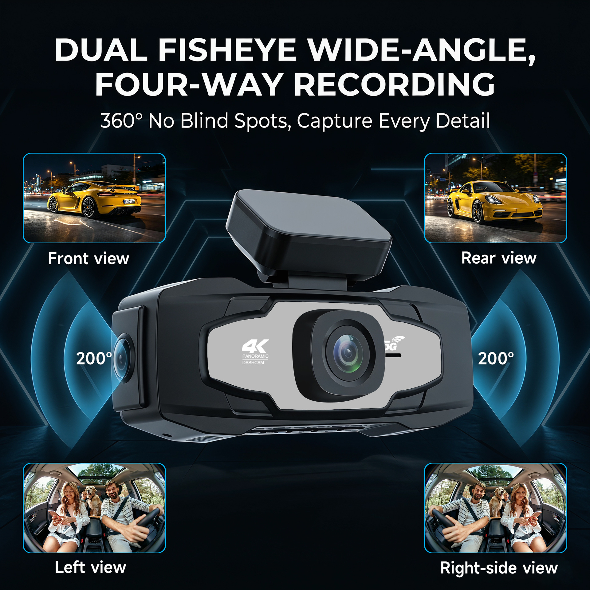 Cross-border F323 Four-Lens Dash Cam 4K HD WiFi6 GPS Car Recorder Multi-Language