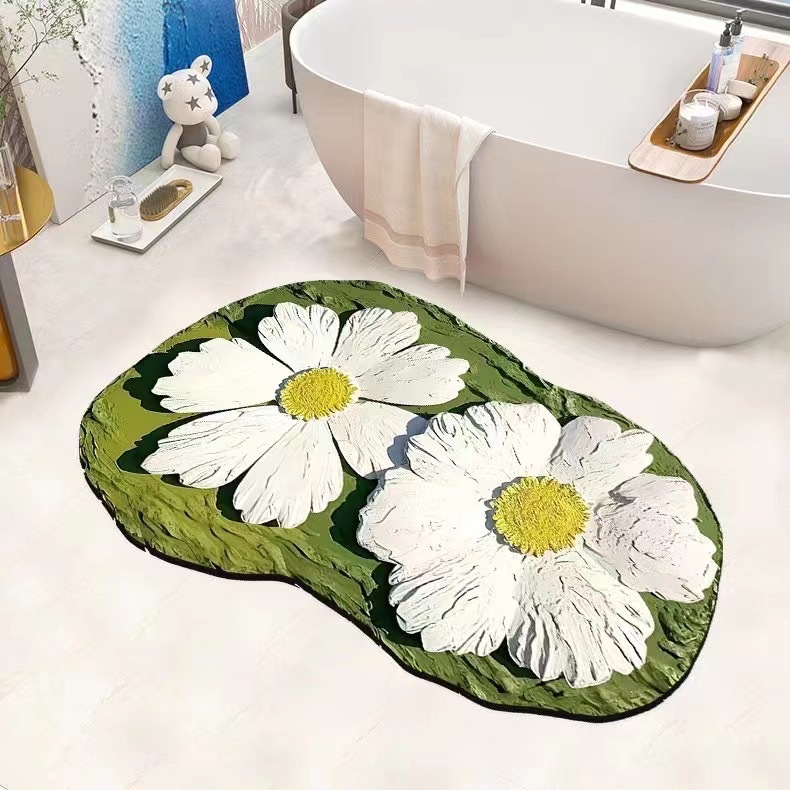Alfombra absorbente para baño con diseño de flores pintadas al óleo, alfombra suave de barro de diatomeas, alfombra para entrada de baño, alfombra antideslizante para puerta de baño