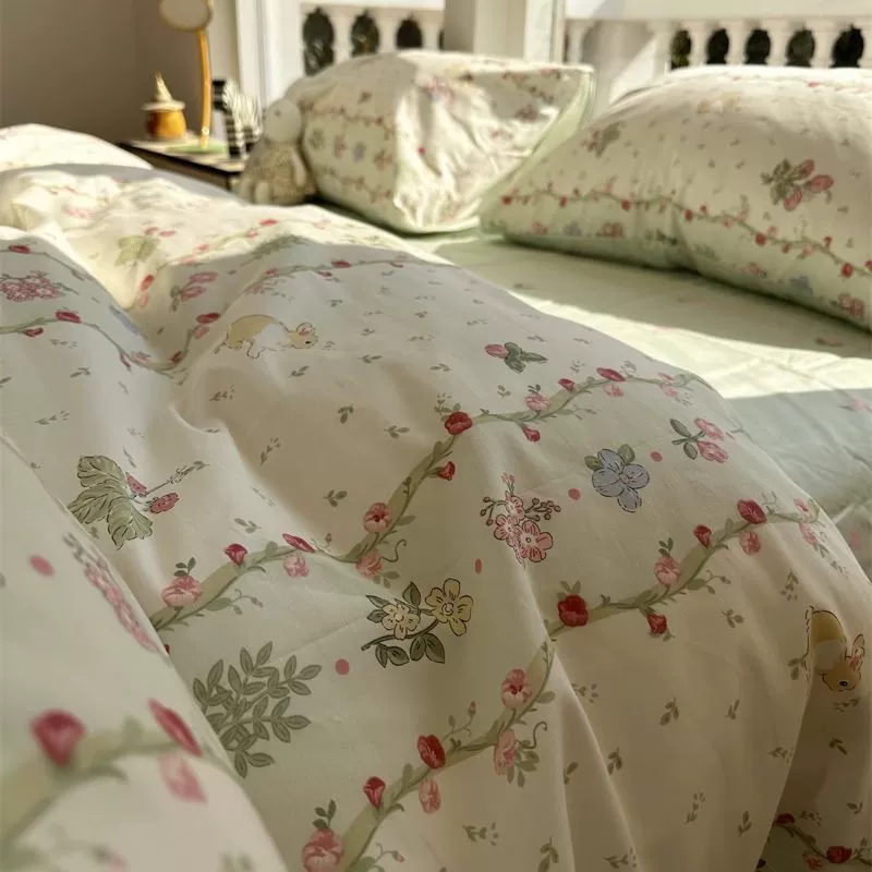 Детский комплект постельного белья с цветочным принтом, 3‑ или 4‑предметный, размеры 1,2–2,2 м