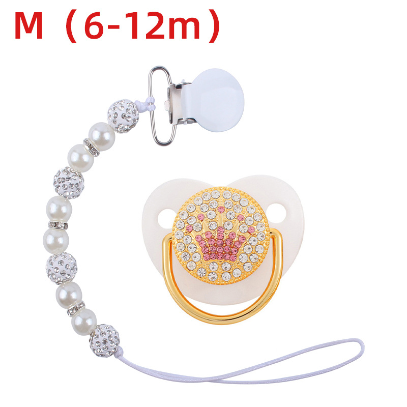 Nuevo bebé suministros corona patrón chupete bebé creativo perla chupete cadena anti-caída traje de cadena