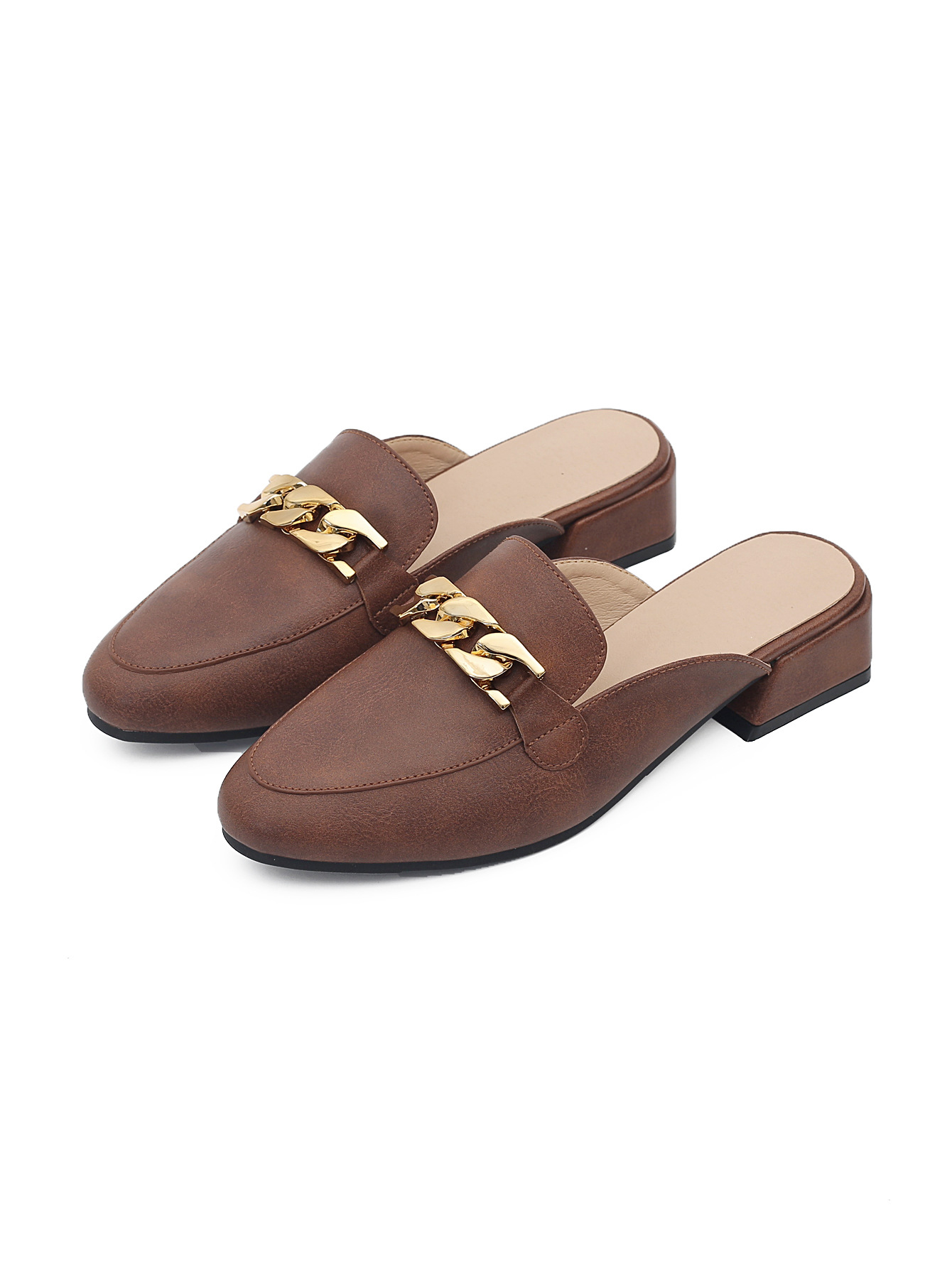 Cross Border New Summer Casual Style Fashion Women S Single Shoes All Match Round Toe Medium Heel Large Size Half Drag Foreign Trade Wholesale_voghion.com