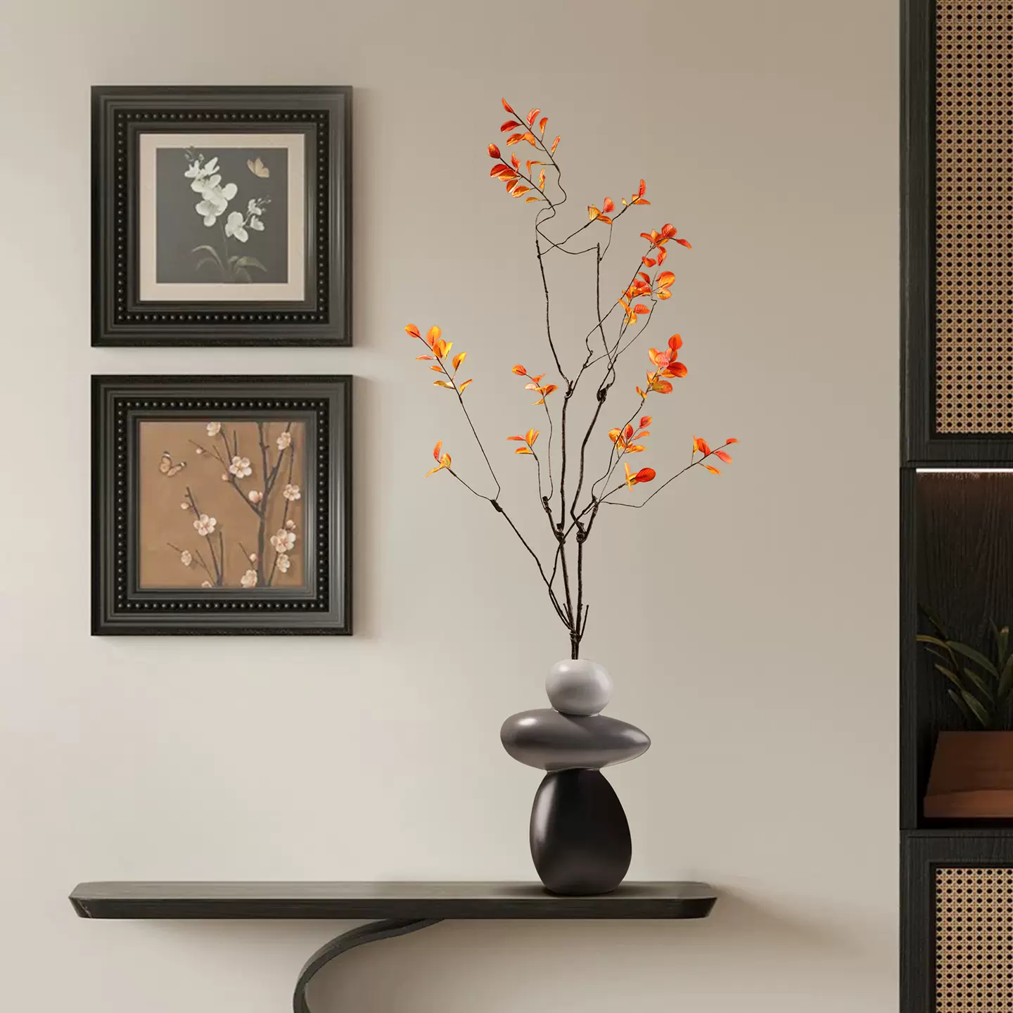 2025新款中式入户玄关壁龛石来运转花瓶客厅电视柜家居装饰品摆件