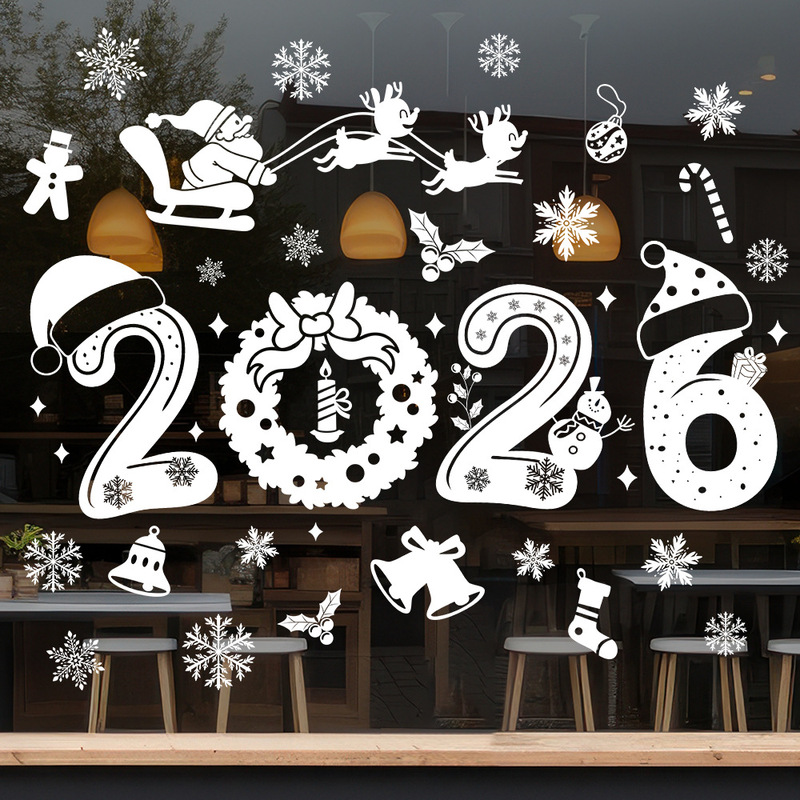 愛客jd 4642クリスマス2026白い鈴雪花窓貼り祝日室内ガラス扉静電貼り|undefined